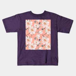 Peony 3d pattern peach Kids T-Shirt